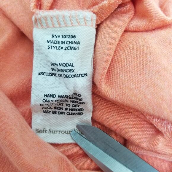 Soft Surroundings Orange Tunic Top XL Long Sleeve V neck Soft Knit Boho Buttons - Picture 8 of 9